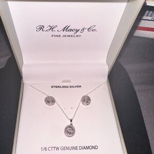 NWT R.H. Macy & Co. Sterling Silver 1/6 Cttw Diamond Round necklace and earrings